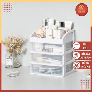 Kệ tủ đựng đồ , mỹ phẩm đa năng bằng nhựa nhiều tâng có ngăn trong suốt viền trắng kèm khay đựng mỹ phẩm, trang sức0