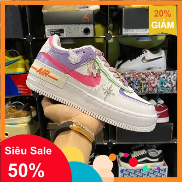 Giày + Set Custom Air Force 1 Shadow Begie [ĐEP CHUẨN ] 🔥 ✔️ : ｡ )