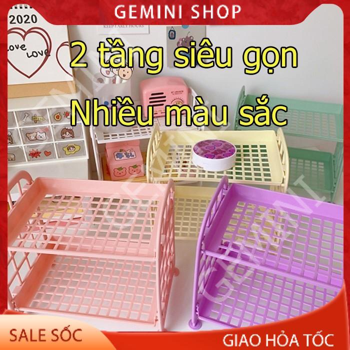 Kệ nhựa để đồ mini 2 tầng để đồ dùng học tập trang trí bàn học phong cách Hàn Quốc E050 GEMINI SHOP