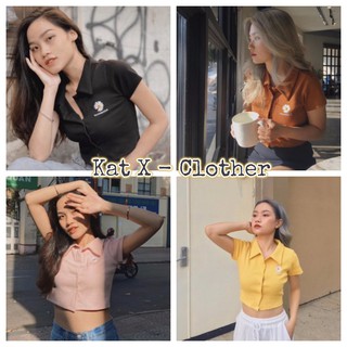 Áo thun nữ❤️freeship❤️ áo croptop khuy bấm ullzang dưới 58kg - thêu hoa cúc