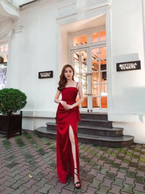Đầm dạ hội 2 dây xẻ tà cao cấp  tặng hoa tai thời trang xinh xắn TẶNG KÈM HOA TAI THỜI TRANG