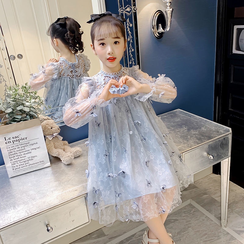 Đầm Công Chúa Tay Dài Phối Ren Hình Bướm Ba Chiều Phong Cách Phương Tây Kiểu Mới Dành Cho Bé Gái 2022