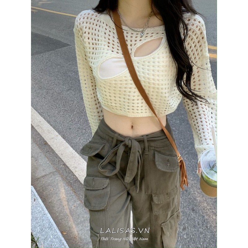 LALISAS Áo Croptop Mỏng Chống Nắng Phong Cách Thời Trang Hàn Quốc