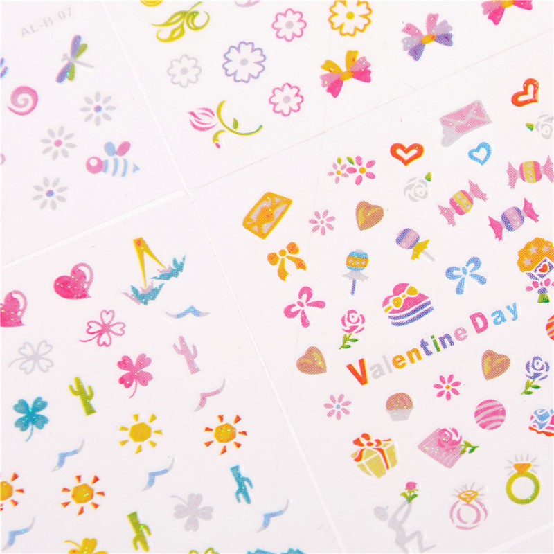 Set 5 Tấm Sticker Hoạt Hình Dán Trang Trí Móng Tay An Toàn Cho Bé DIY