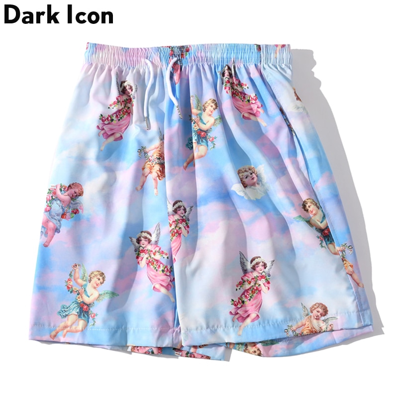Quần Short Dark Icon Lưng Thun In Hình Thiên Thần Thời Trang Đi Biển Phong Cách Hip Hop Mùa Hè Cho Bạn Nam