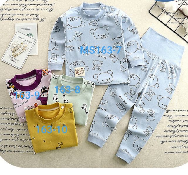 MS163 - Bộ cotton cạp cao họa tiết cho bé trai và gái