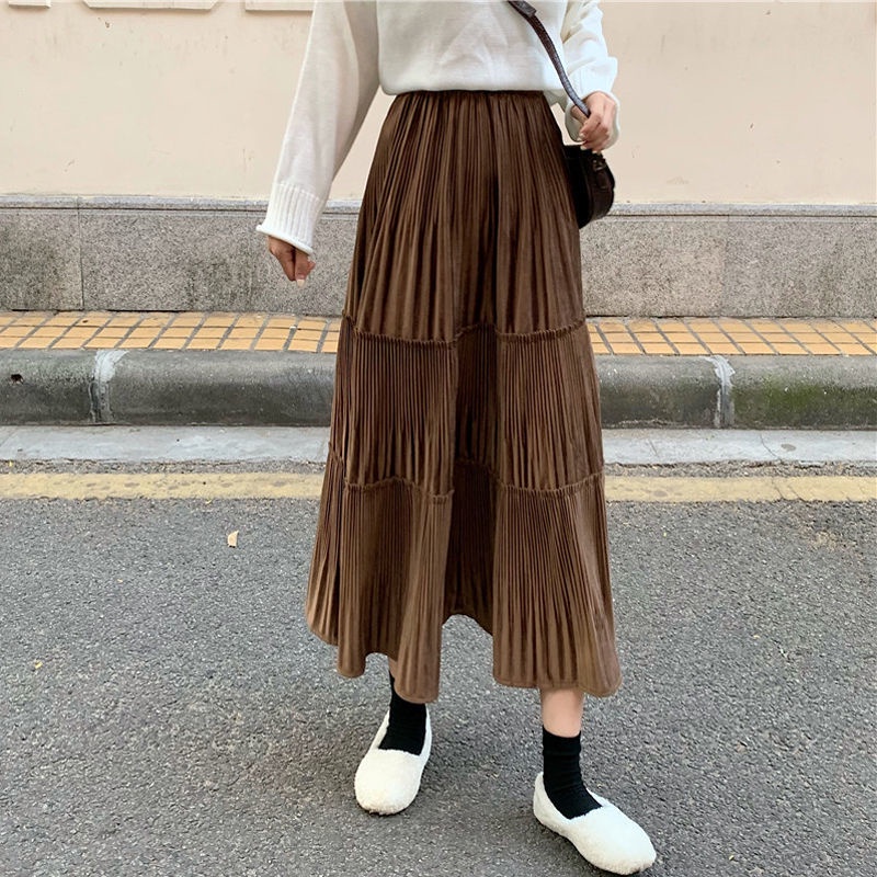 Chân Váy Nhung Xếp Li Dài Vừa Thời Trang Mới Cho Nữ