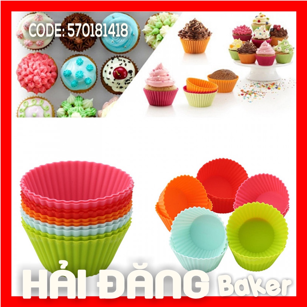Bộ 10 khuôn SILICONE làm cupcake hình TRÒN 7cm (MÀU NGẪU NHIÊN)