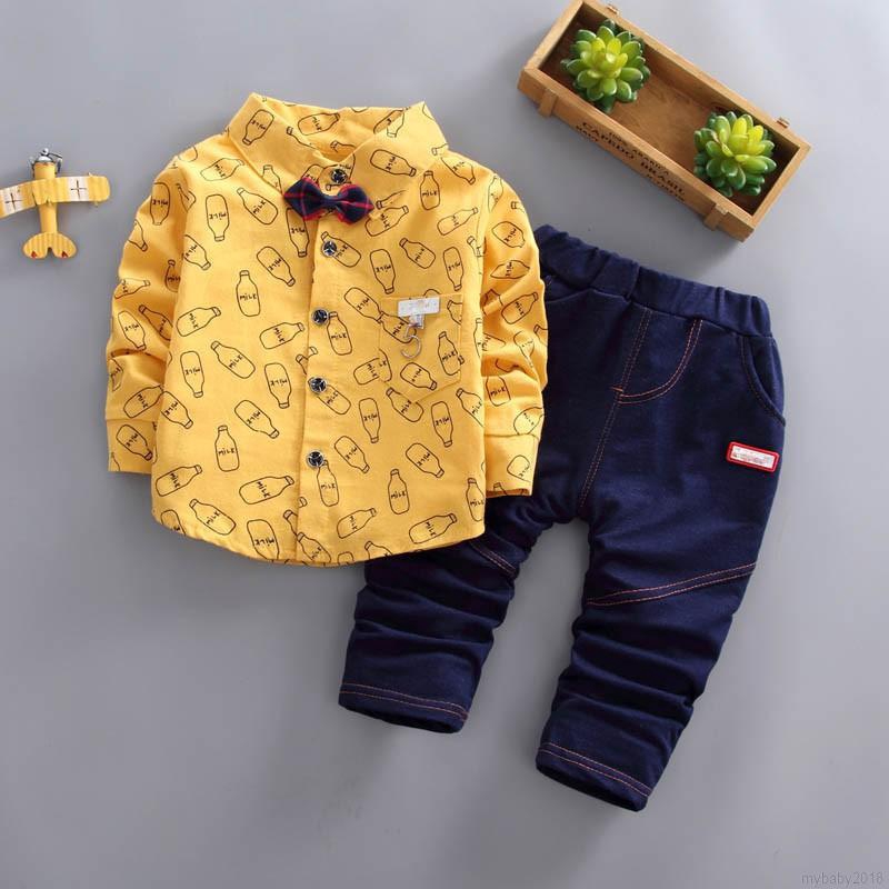 Set quần dài và áo sơ mi tay dài thời trang xinh xắn cho bé trai