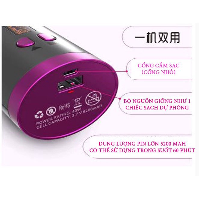 Máy uốn tóc xoăn tự động không dây sạc pin tích hợp chức năng pin dự phòng trục 25mm