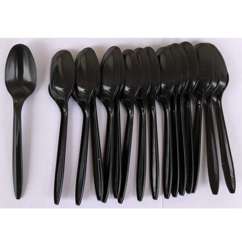 100 muỗng nhựa Gia Tường Yến Vy đen/ trắng dài 15cm, muỗng cao cấp