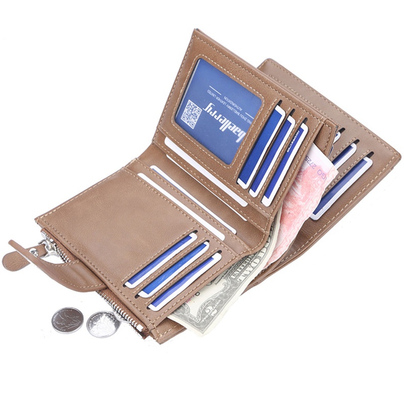 Youyo Ví Da PU Dáng Ngắn Gập Đôi Đựng Thẻ ID / Tiền Xu Phong Cách Vintage Cho Doanh Nhân