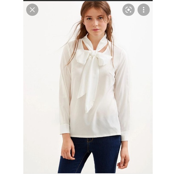 Áo kiểu sơ mi nữ công sở VNXK áo blouse tay dài phồng tiểu thư cổ cách điệu dải lụa cột nơ xuất khẩu dư xịn