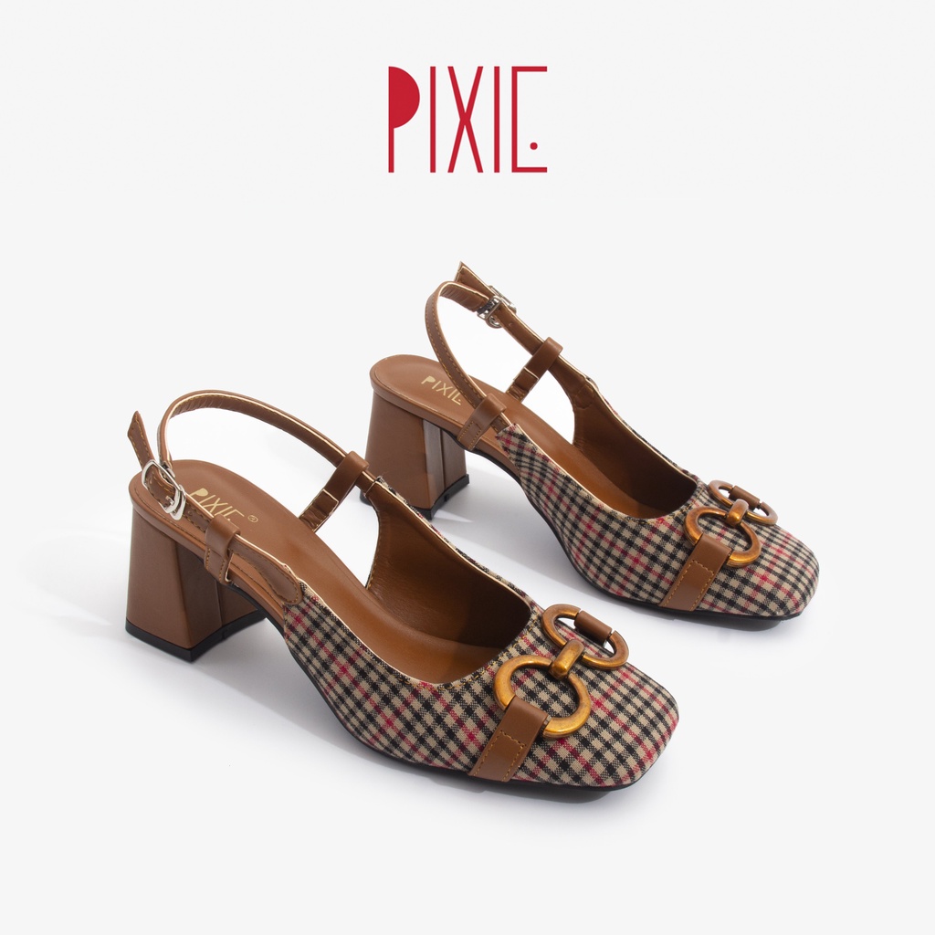 Mặc gì đẹp: [Hàng Tốt] Giày Cao Gót 7cm Mũi Vuông Gắn Khoá Pixie X771