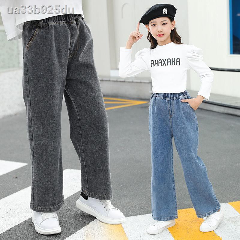 váy trẻ emquần áo trẻ em♛☌♛Quần jean nữ 2021 ống rộng denim mới Mẫu mùa xuân và thu phù hợp với xu hướng thời tran