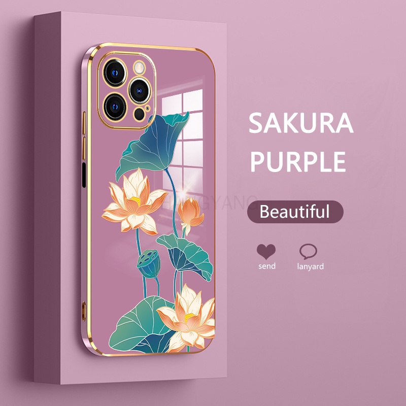ốp lưng iPhone 13 iPhone 13 pro iPhone 13 pro max Ốp Điện Thoại TPU Dẻo Mạ Màu Họa Tiết Hoa Sen Sang Trọng