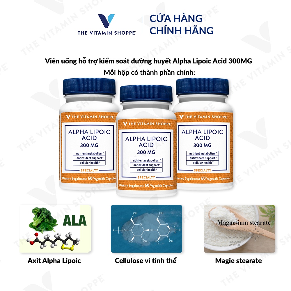 Viên uống hỗ trợ kiểm soát đường huyết THE VITAMIN SHOPPE Alpha Lipoic Acid 300 MG 60 viên