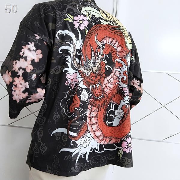 Phong cách Trung Quốc retro Harajuku ulzzang áo choàng rồng cardigan nam giới hanfu road khoác kimono chống nắng Nh