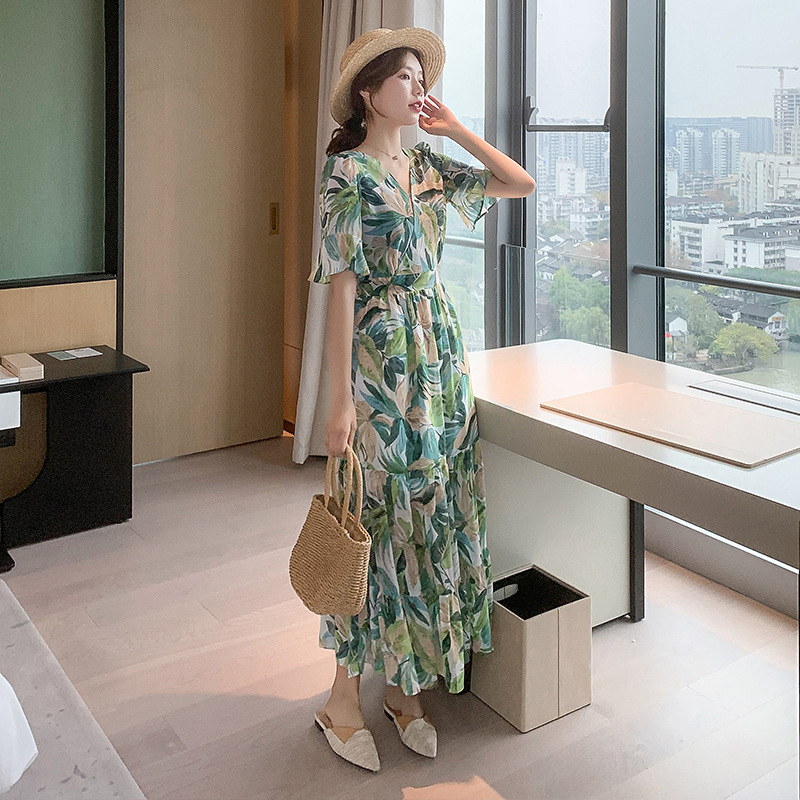 Đầm Ngắn Tay In Hoa Xinh Xắn Dành Cho Nữ 2021