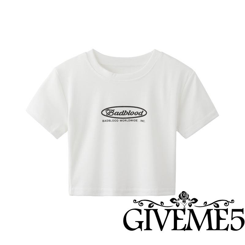 Áo Thun Lửng Tay Ngắn Cổ Tròn In Chữ Dành Cho Nữ