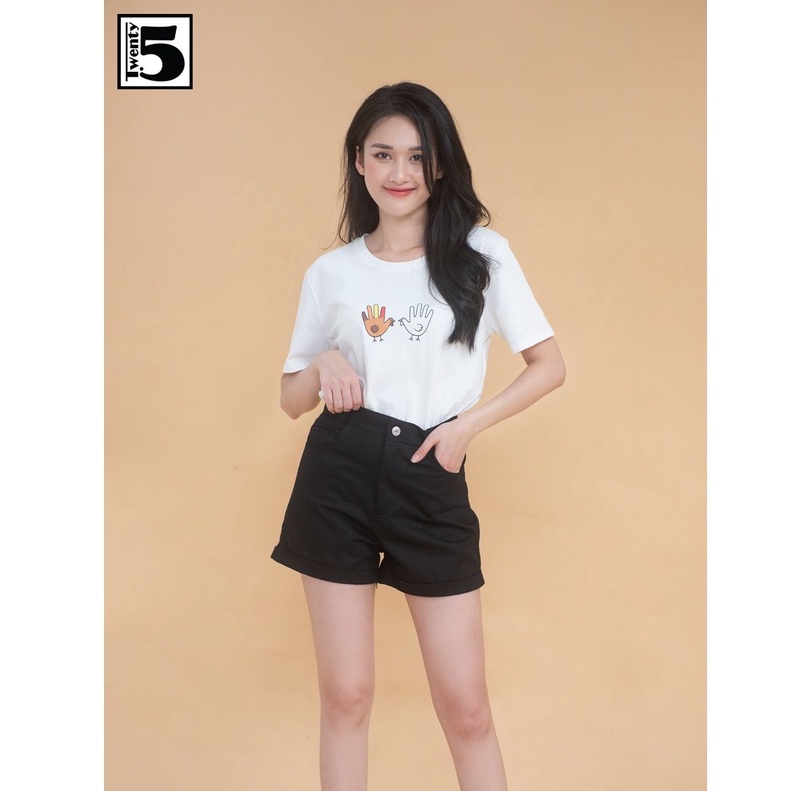 Quần short kaki nữ trơn màu gấu gập form nhỏ Twentyfive 3708