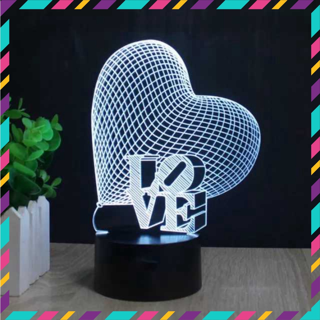 Đèn led trang trí mica 3D Trái Tim – Làm quà tặng người yêu, đồ trang trí, đèn ngủ TN008