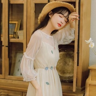 Đầm Ulzzang tiểu thư đính hoa phong cách Hàn Quốc