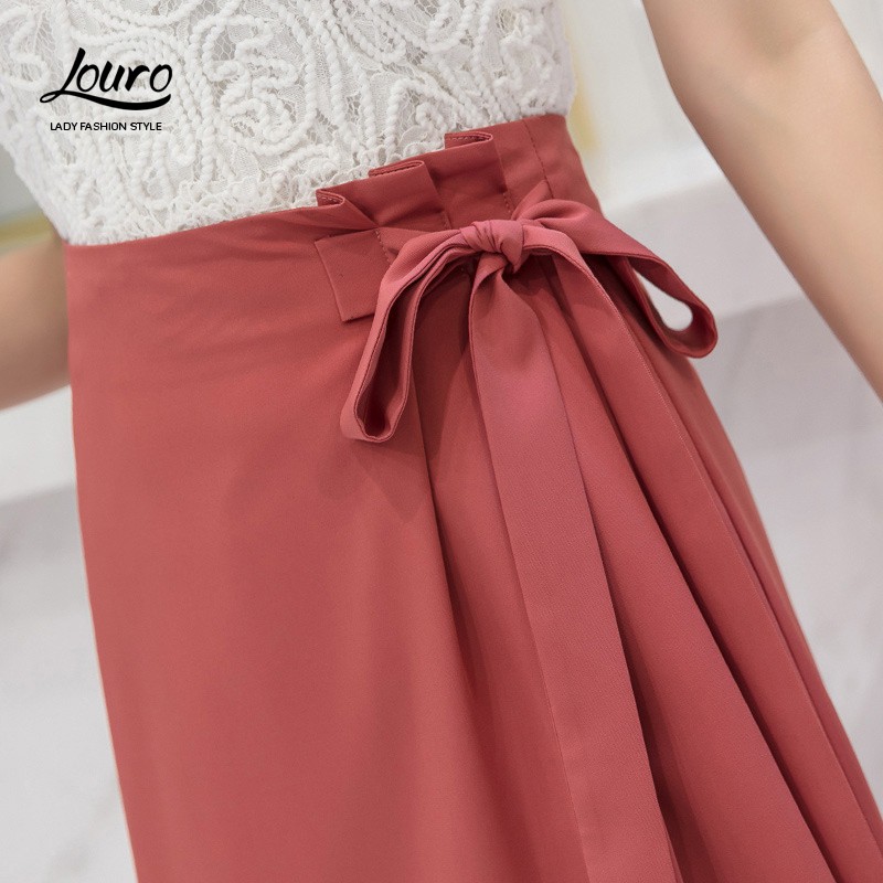 Chân váy công sở đẹp Louro L702, dáng thiên chữ ẢNH THẬT mẫu chân váy cách điệu xếp ly buộc nơ eo | BigBuy360 - bigbuy360.vn