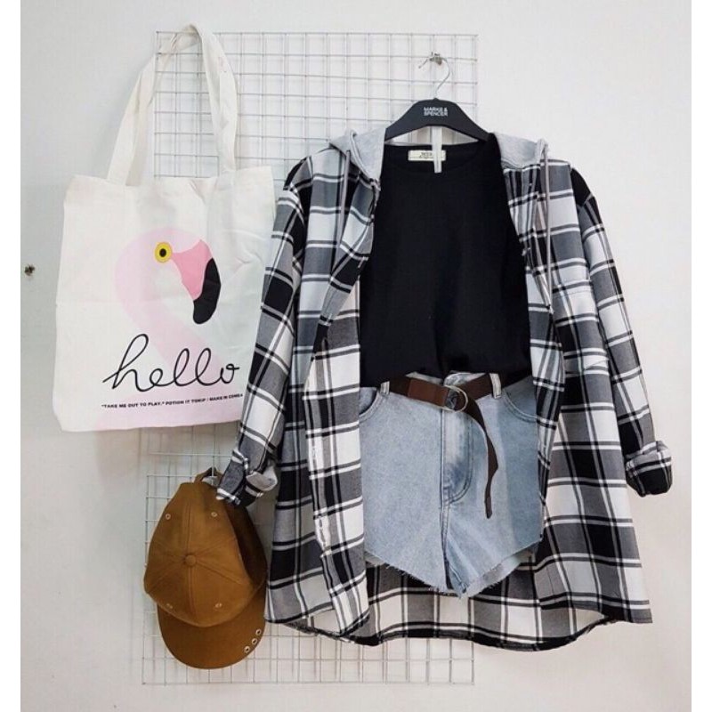 Áo khoác sơ mi ca rô , áo sơ mi caro có nón vải thun dày dặn | BigBuy360 - bigbuy360.vn