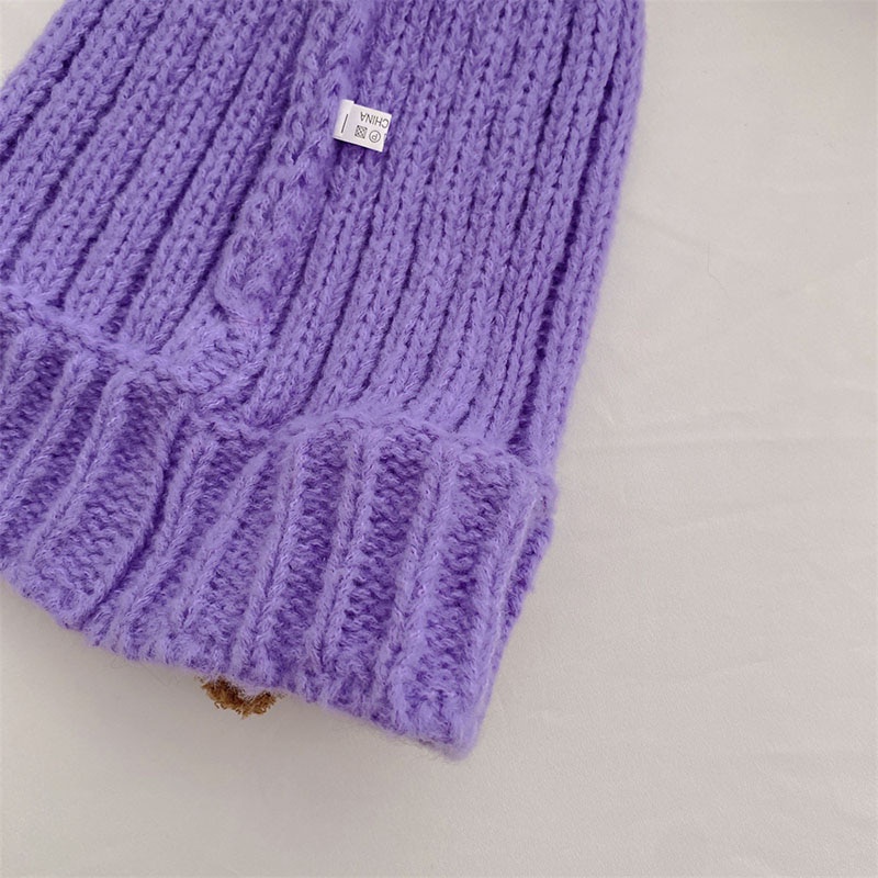 Mũ Beanie Dệt Kim Mềm Mại Giữ Ấm Hình Gấu Bông Đáng Yêu Cho Bé Trai Và Gái