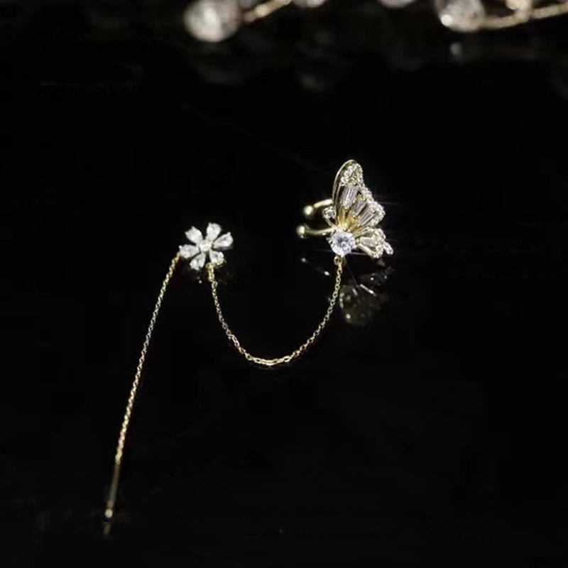 Bông Tai Dạng Kẹp Hình Bướm Bằng Kim Loại Đính Đá Zircon Lấp Lánh Sang Trọng Cho Nữ dreamdiary