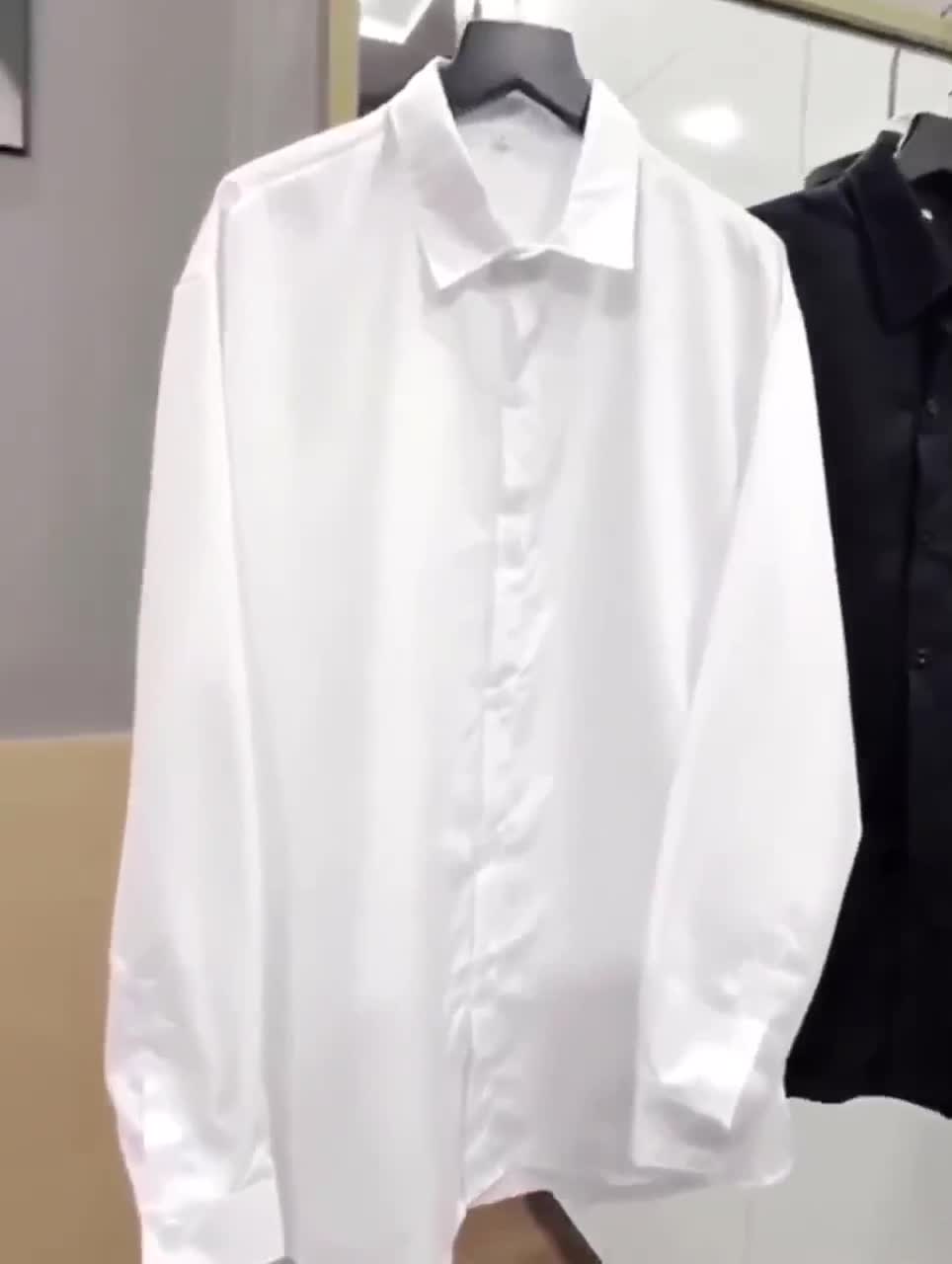 Áo sơ mi nam nữ dài tay Unisex Basic màu trắng và đen sơ mi lụa học sinh mịn mát form rộng suông | BigBuy360 - bigbuy360.vn