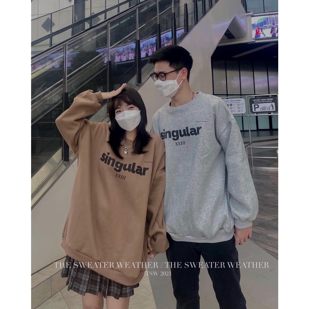 Áo nỉ sweater form rộng họa tiết chữ SINGULAR thời trang unisex/ Áo nỉ nam nữ cổ tròn tay bồng 3 màu mặc đôi mặc nhóm | BigBuy360 - bigbuy360.vn