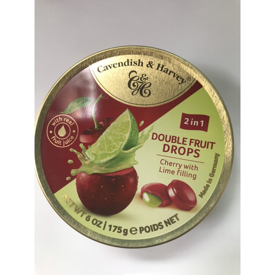 Kẹo Hộp Thiếc Đức Cavendish Harvey Hương Cherry Nhân Chanh Cherry With Lime Filling (Hộp 175g)