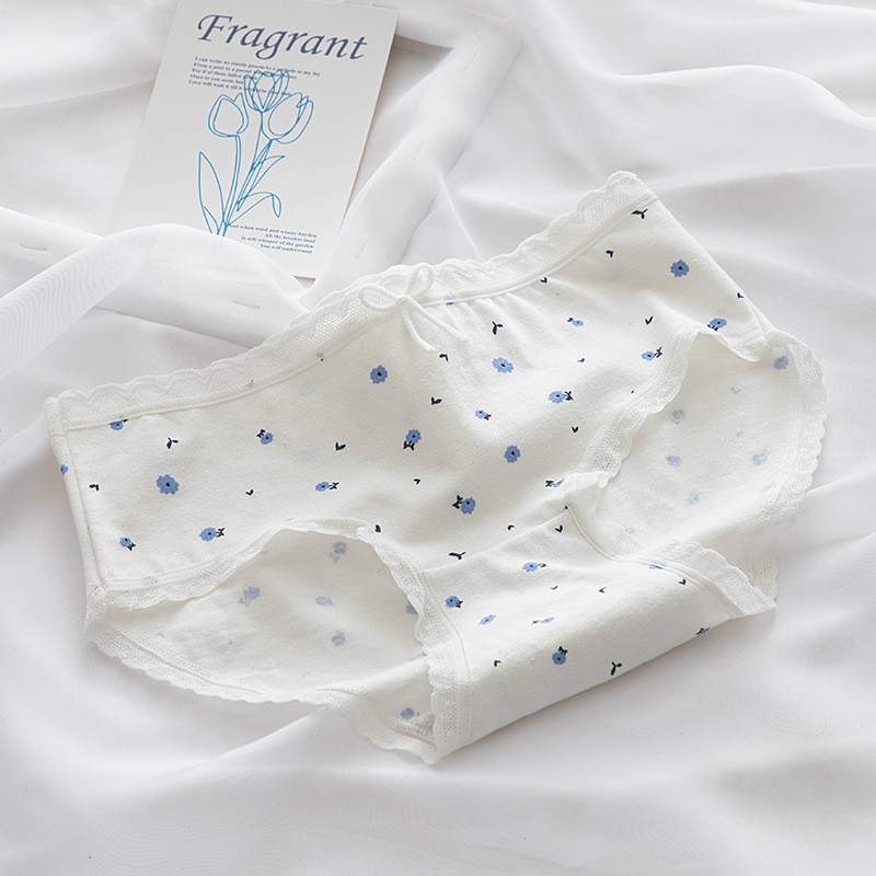 Quần lót xanh pastel họa tiết hoa nhí viền ren điệu đà sexy co giãn thấm mồ hôi QL018 | BigBuy360 - bigbuy360.vn