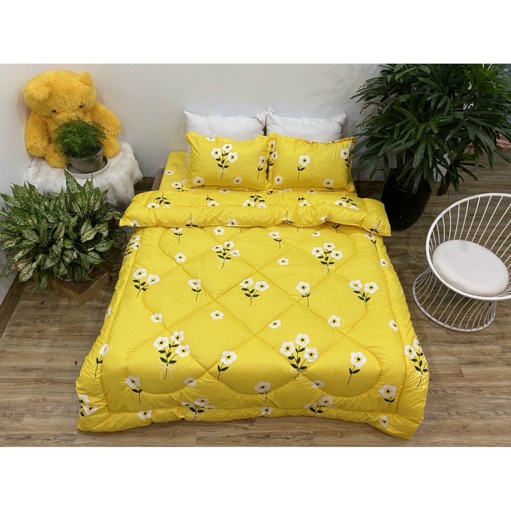 Trọn bộ 5 món chăn phao ga gối cotton poly nhập khẩu Hàn Quốc (gạt trái xem mẫu) size giường 1m8*2m