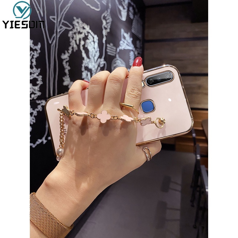 Ốp Điện Thoại Silicon Mềm Hình Chiếc Lá May Mắn Có Dây Đeo Tay Cho Vivo Y95 Y91 Y93 Y91C Y1S Y71 Y79 Y85 Y66 V9 V7 Plus V5 S1 Pro