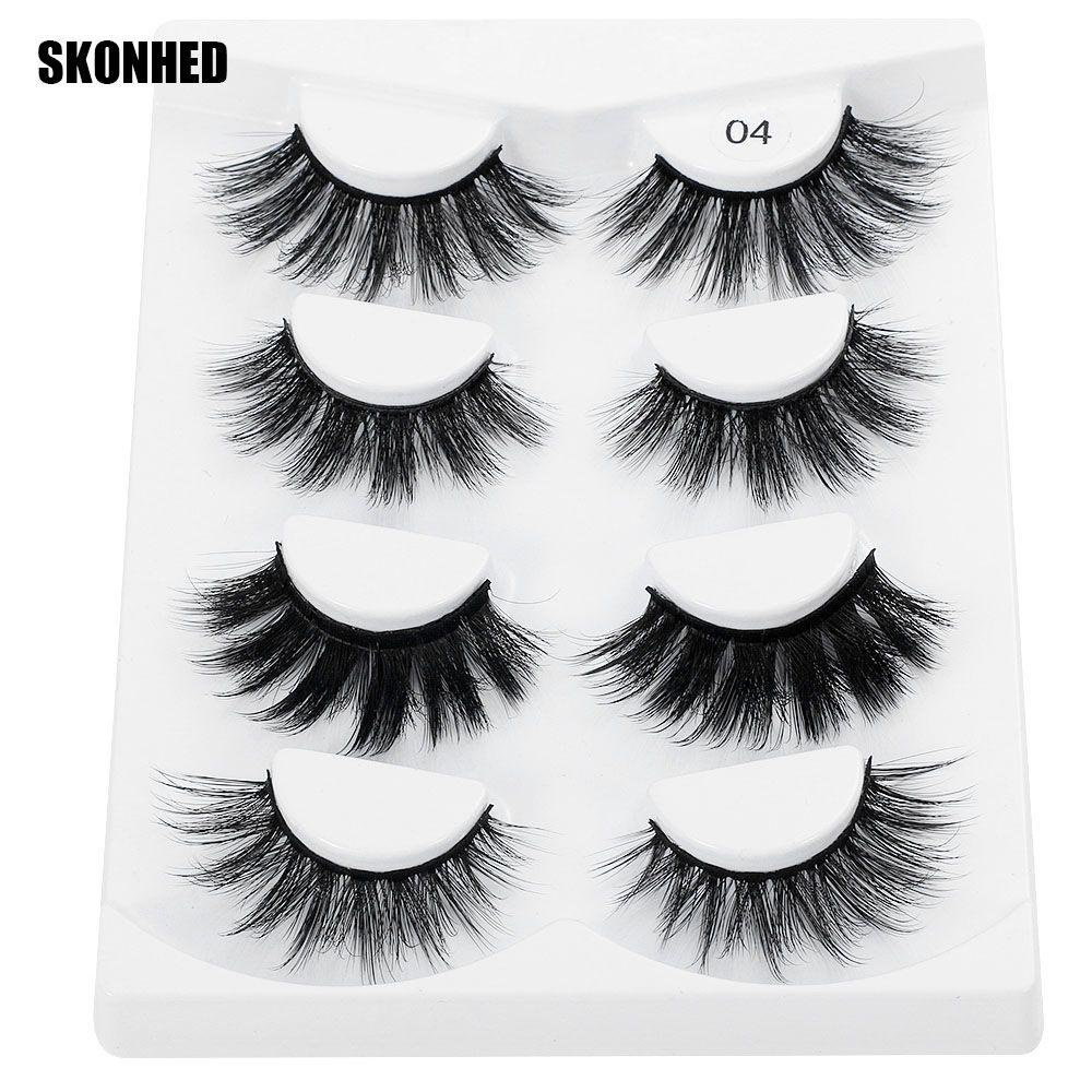Set 4 Cặp Lông Mi Giả SKONHED 3D Bằng Lông Chồn Xoăn Nhẹ Nhàng