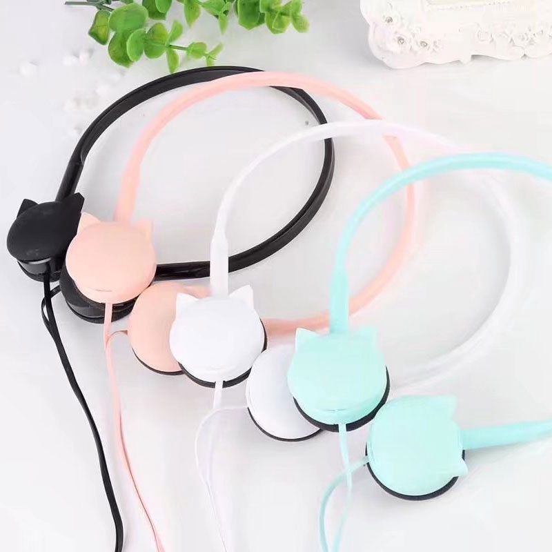 Pink Cat Earphones Easy to Give Baby Birthday Stereo Earphones Color Earphones with Mic iPhone MP3 Children with Retail Box | BigBuy360 - bigbuy360.vn
