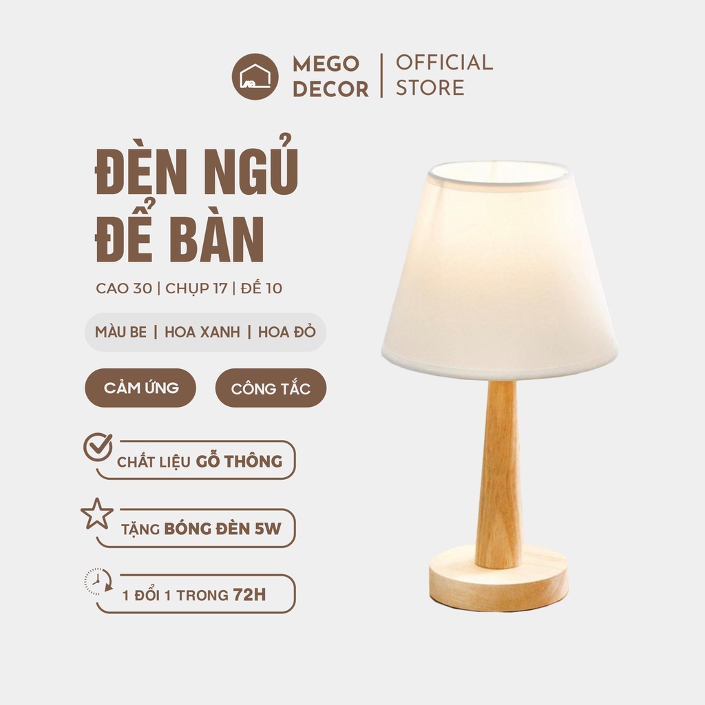 Đèn ngủ để bàn đèn ngủ chân gỗ phong cách vintage