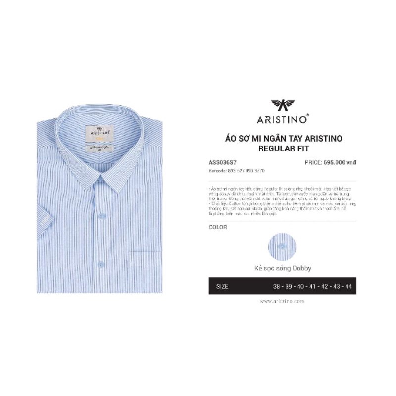 Sơ mi ngắn tay Aristino size 44