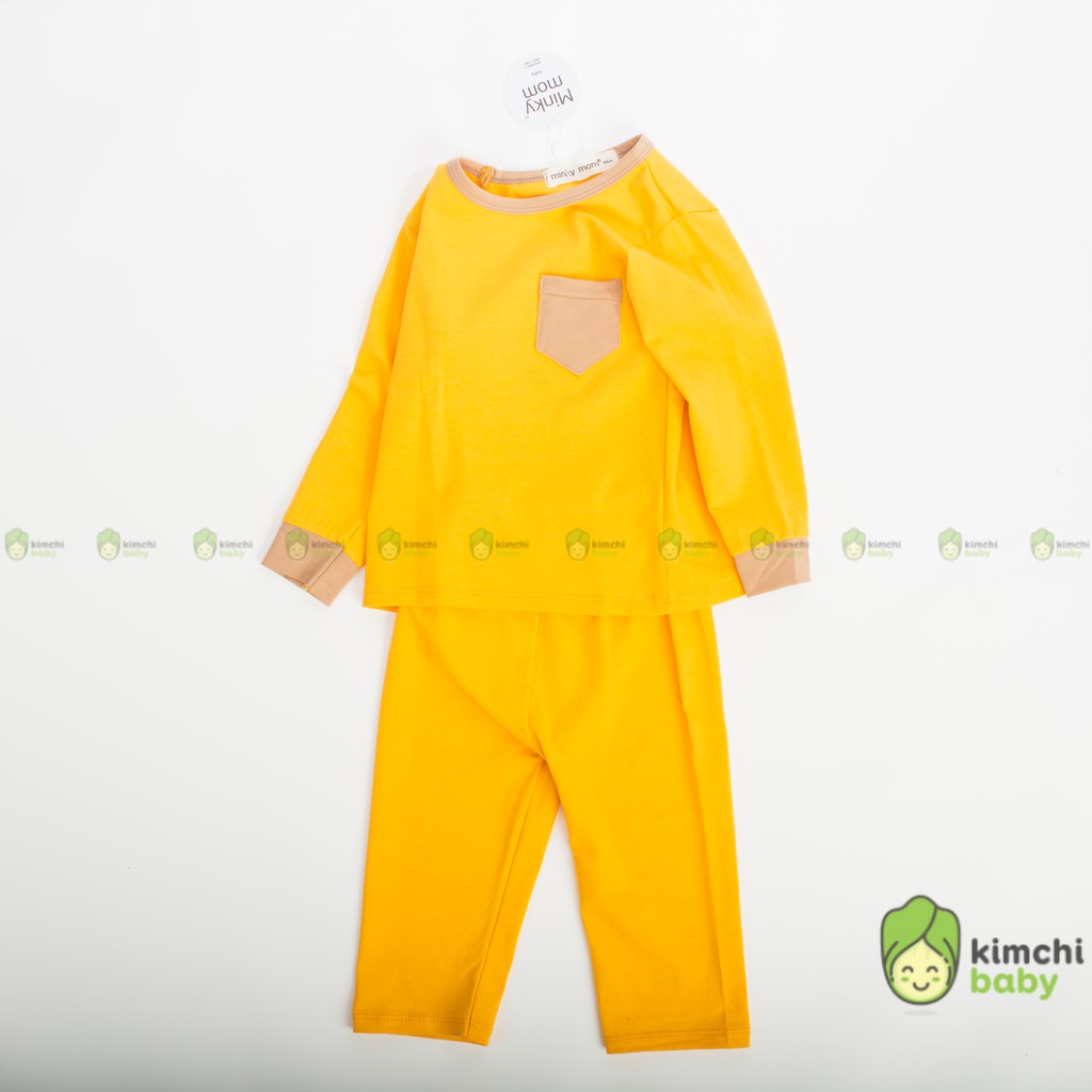 Bộ Dài Tay Cho Bé Gái, Bé Trai Minky Mom Vải 100% Cotton Túi Ngực Phối Viền, Bộ Quần Áo Trẻ Em Thu Đông MKMTD2146