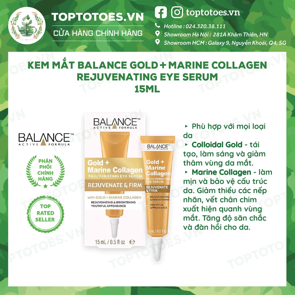 Kem mắt chống lão hóa Balance Gold + Marine Collagen Rejuvenating Eye Serum 15ml [NHẬP KHẨU CHÍNH HÃNG 100%]