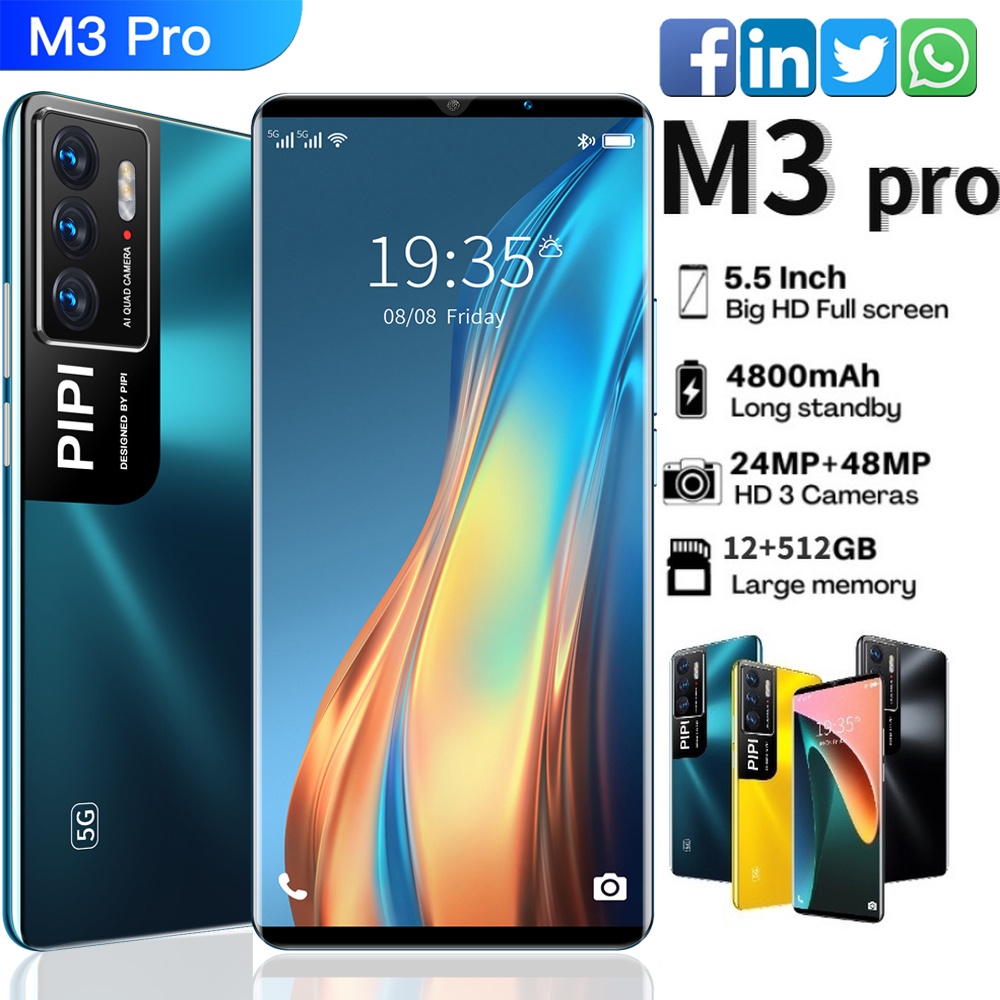 NEW Mới điện thoại di động M3 Pro điện thoại thông minh Hai SIM sạc nhanh Khóa học trực tuyến 5g android phone