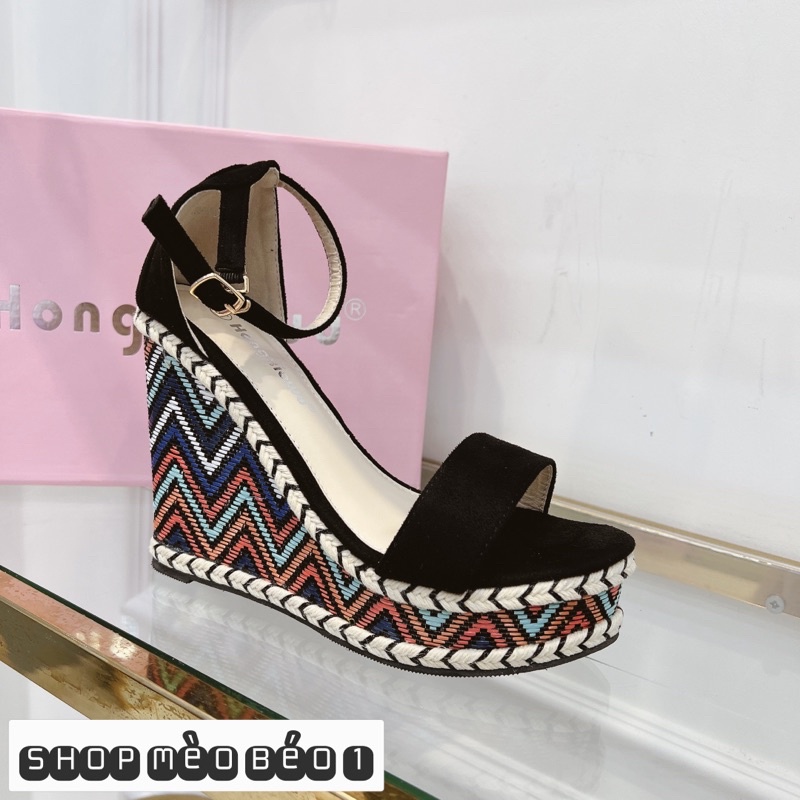 Sandal quai ngang đế xuồng thổ cẩm fullbox