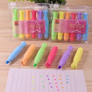 Bút Dạ Quang Đóng Dấu Ngôi Sao Vỉ 6 Cây