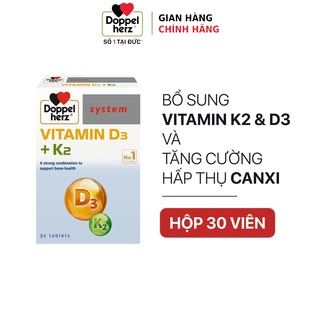 Viên uống D3 K2 Doppelherz Vitamin D3 + K2 hỗ trợ tăng cường hấp thu canxi