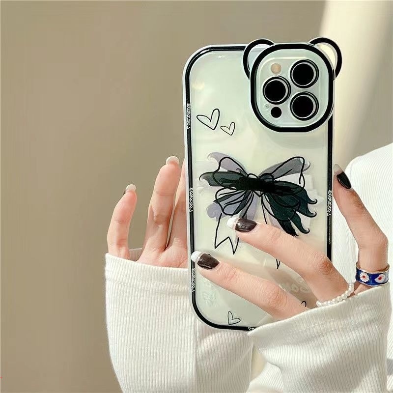 Ốp Điện Thoại Mềm Trong Suốt Chống Sốc Đính Nơ Dễ Thương Cho IPhone 13 11 12 Pro Max 6 7 8 Plus X XS Max XR