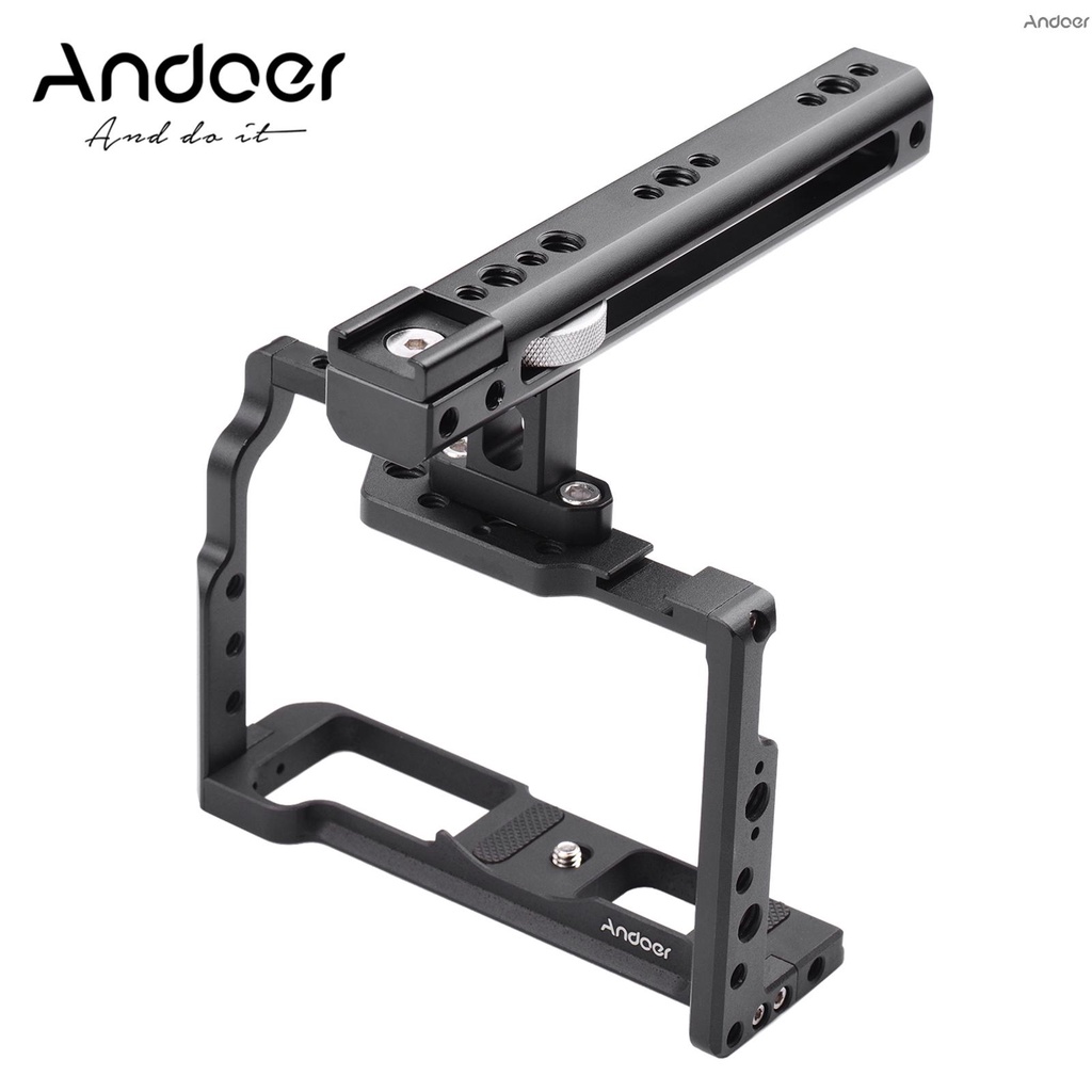 ✧ Andoer Aluminum Alloy Camera Cage Kit Protective Vlog Cage with Metal Top Handle Film Making System with Cold Shoe for Microphone Fill Light Compatible with Fujifilm X-T3 X-T2 ILDC Camera