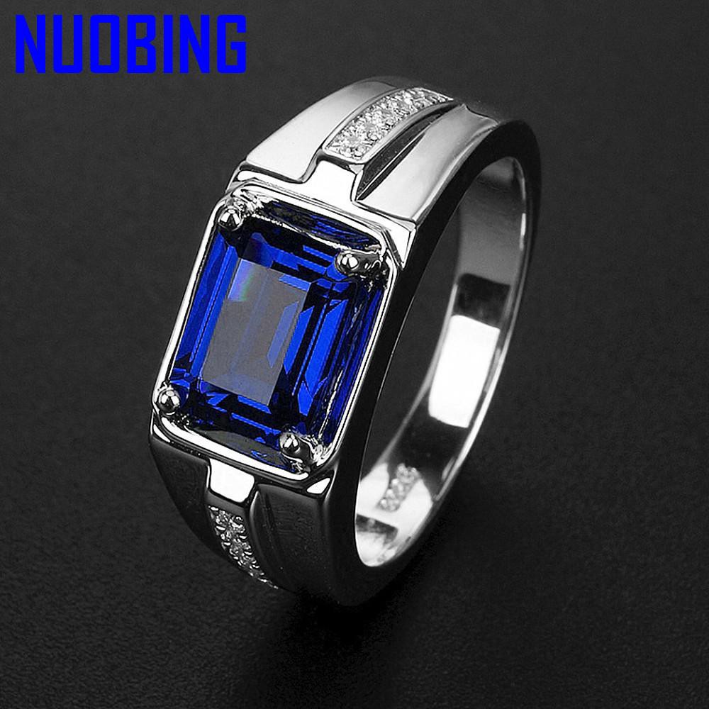 Classical Green Blue Crystal Stone Emerald Sapphire Gemstones Zircon Diamonds Rings For Men Jewelry Silver Color Argent Bague|Rings|